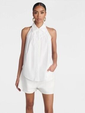 💥KBB by KAHLANA The Halter Shirt White 100% Cotton Open Back Tie Top
